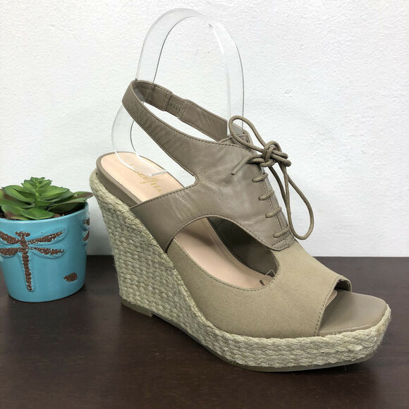 Cole Haan Air Heath Wedge Lace Up Slingback Leather Textile Open Toe Sandal 6B - Picture 1 of 9